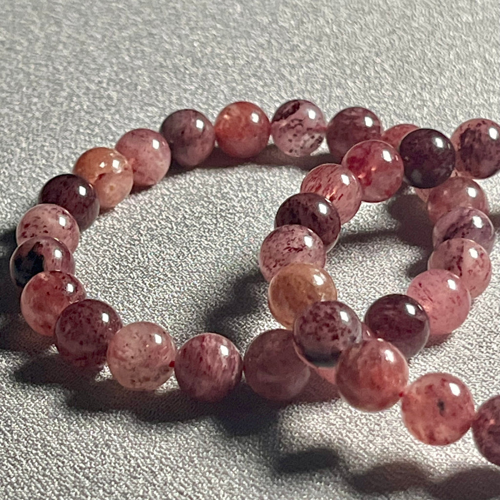 Strawberry Quartz Cherry smooth round 8mm stretch bracelet