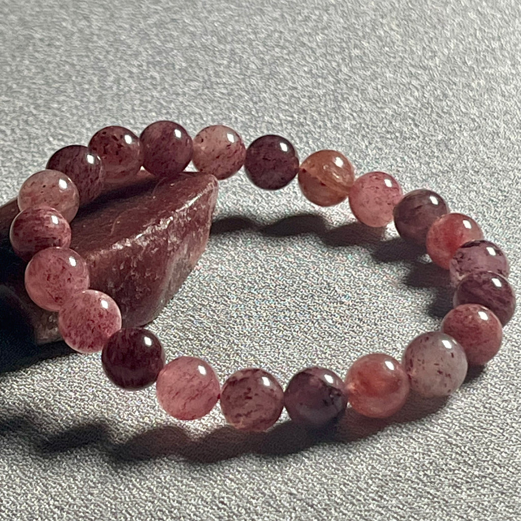 Strawberry Quartz Cherry smooth round 8mm stretch bracelet