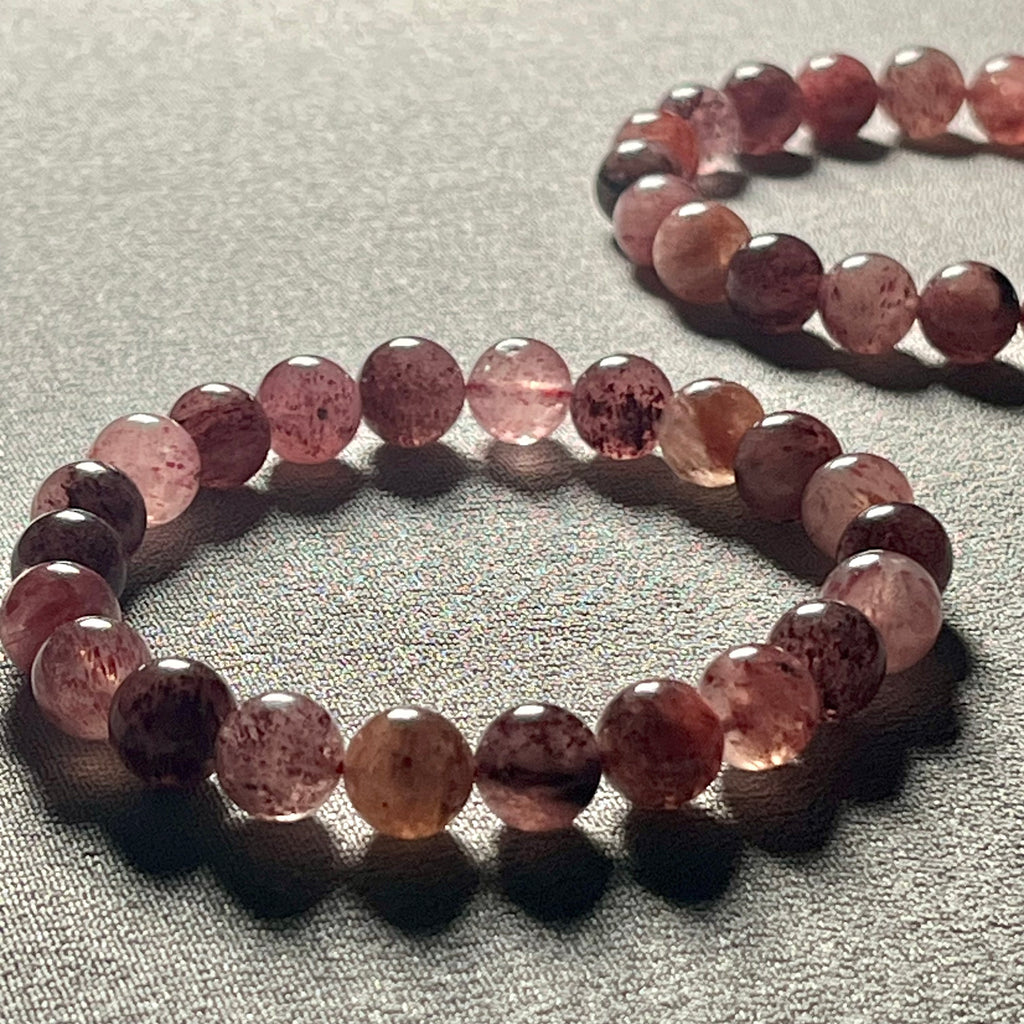 Strawberry Quartz Cherry smooth round 8mm stretch bracelet