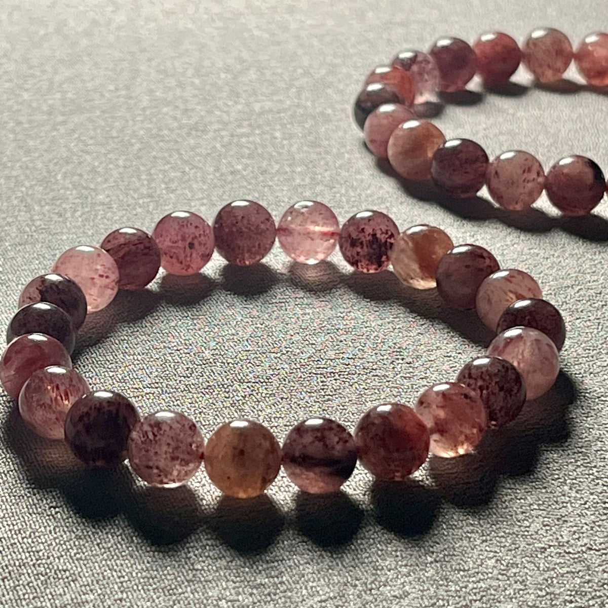 Strawberry Quartz Cherry smooth round 8mm stretch bracelet