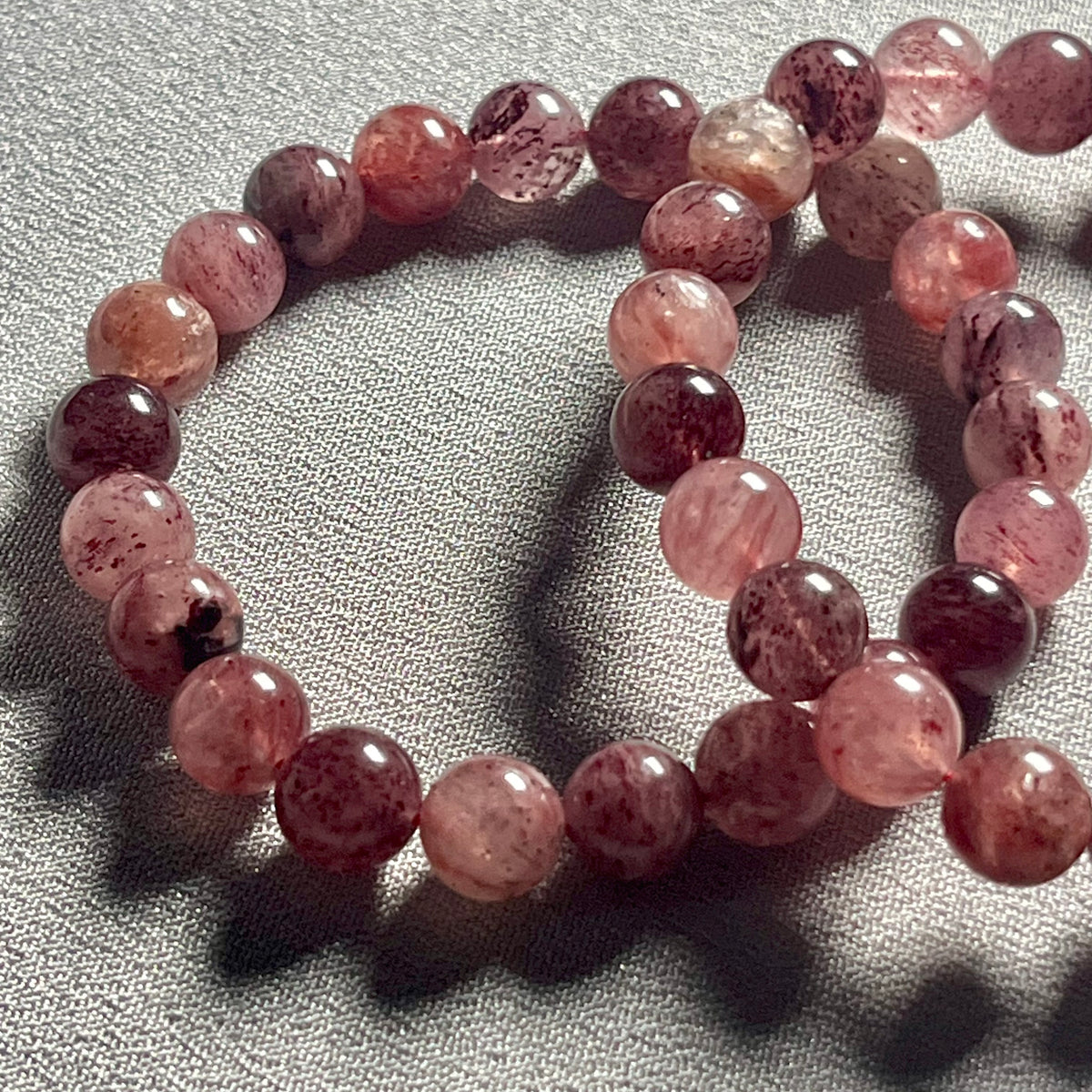 Strawberry Quartz Cherry smooth round 8mm stretch bracelet