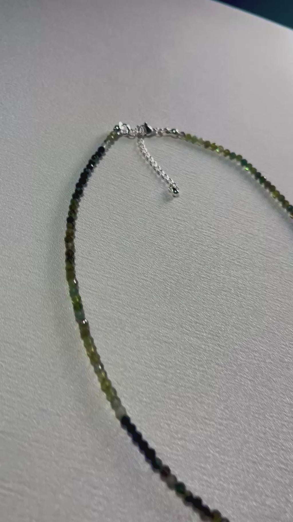 Green Tourmaline ombre-style microfaceted 3mm bead silver clasp adjustable necklace; October birthstone (Tourmaline)